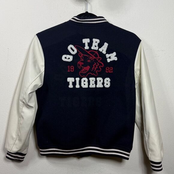 (C4) H&MBoys' Varsity Jacket in White and Dark Blue with Red Lettering,Size 8/10 - Picture 4 of 14